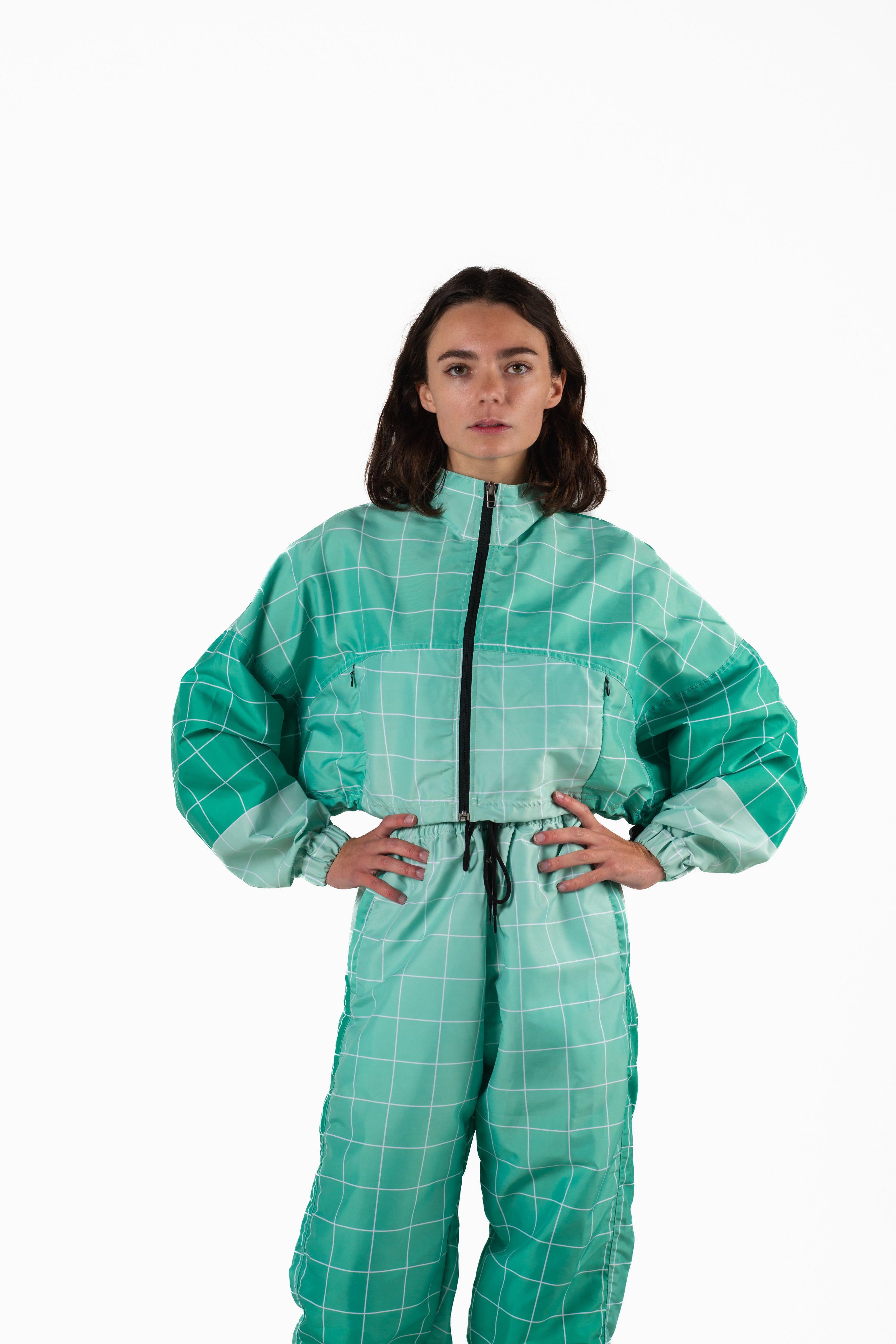 Ombre Grid Granny Smith Cropped Jacket