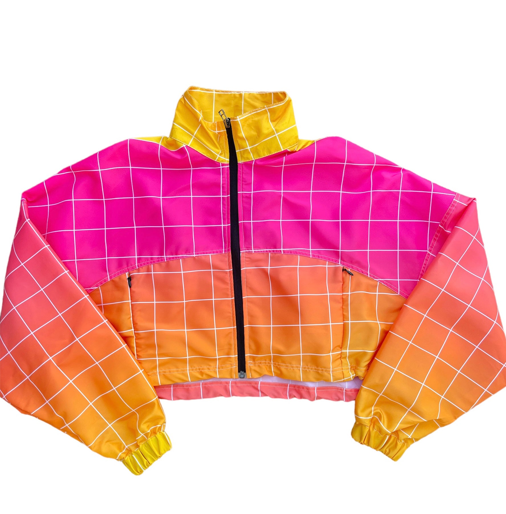 Ombre Grid Peach Sunset Cropped Jacket